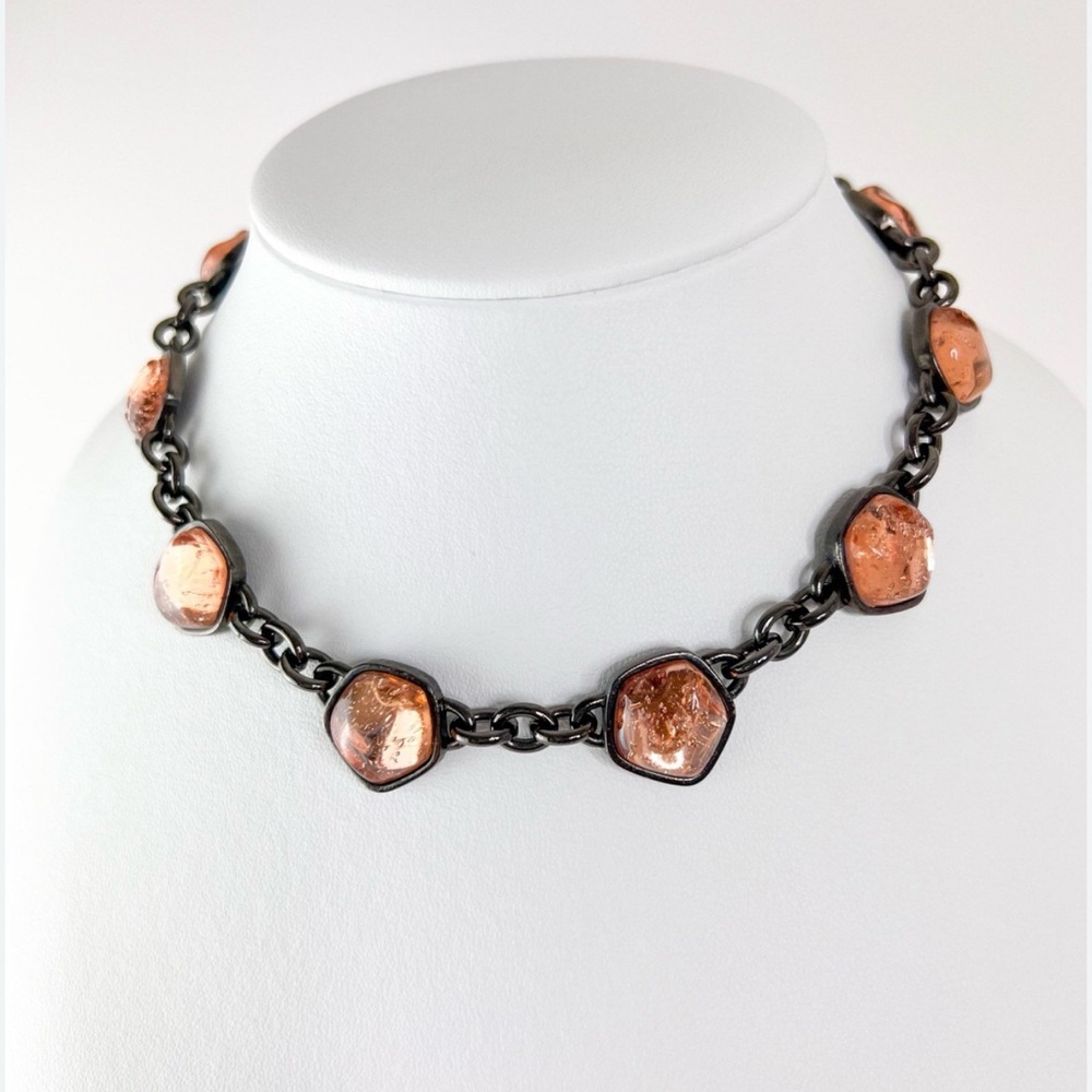 Yves Saint Laurent Vintage Pink Poured Resin Cabochon Necklace.